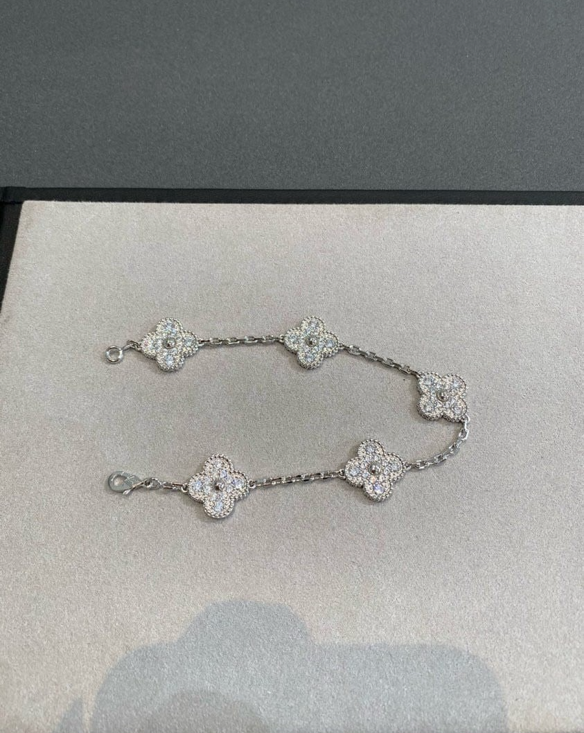 Vintage Alhambra Bracelet in 18K White Gold with Diamond Clover by VC Arpels