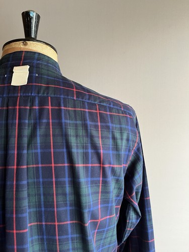 Cantate Japan Shirt Mens Size 38 Navy Henley Plaid Check Tartan 100% Cotton - Picture 7 of 14