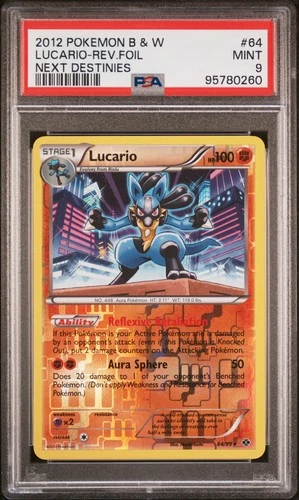 2012 POKEMON B&W NEXT DESTINIES #64 LUCARIO-REVERSE FOIL PSA 9