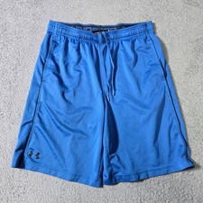 Under Armour Mens Large Athletic Shorts Blue Mesh Loose Fit Pockets Drawstring