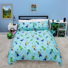Minecraft Duvet Cover Bedding Set Double Level Up 2 Designs Gamer Kids Boys