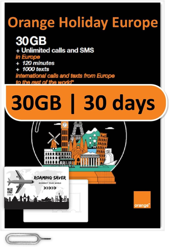 Orange Holiday Europe Prepaid SIM Card Combo Deal 30GB Internet Data in 5G/4G/LT - Photo 11 sur 12