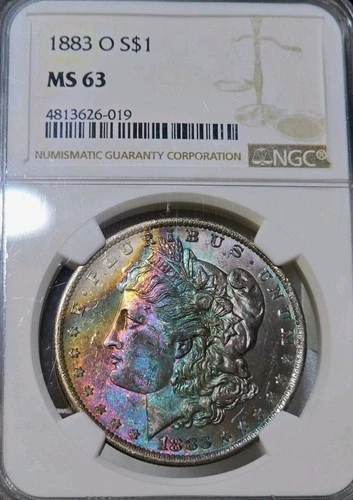 1883-O $1 Morgan Silver Dollar NGC MS63 Monster Rainbow Textile Toned Coin CH BU