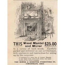 1891 Antique Wood Mantel and Mirror Ornate Fireplace Surround Victorian Print Ad