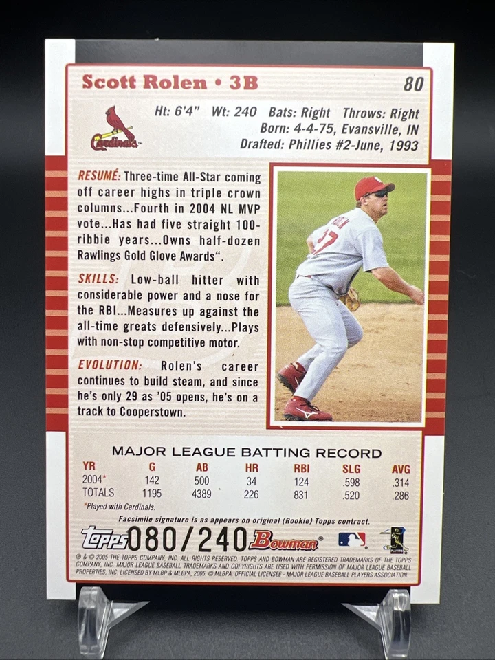 2005 Bowman White /240 Scott Rolen #80 HOF - Image 2 of 2