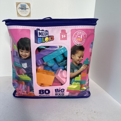 Mega Bloks Fisher-Price Toy Blocks Pink Big Building Bag With Storage -80 Pieces