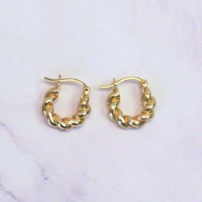 New 18k Solid Gold Twisted Hoop Earrings: Petite Gold Hoops