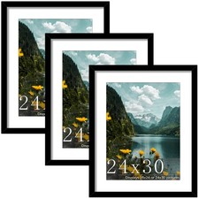 24x30 Picture Frame 3 Pack, Black Poster Frame, Display Poster 18 x 24 with M...