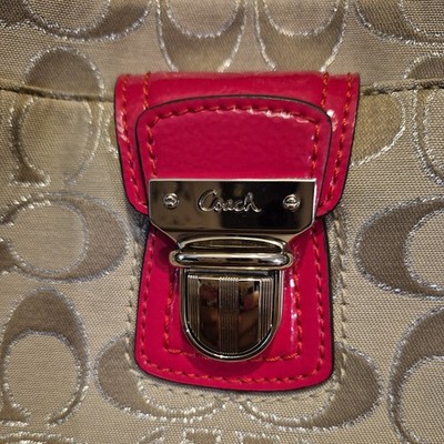 Coach Poppy Light Khaki Pink Silver Signature & Leather Crossbody
