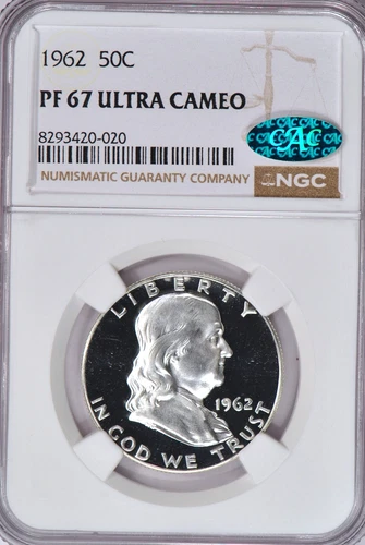 1962 Franklin Half Dollar Proof NGC CAC PF 67 ULTRA CAMEO PR 67 DCAM Frosty Coin