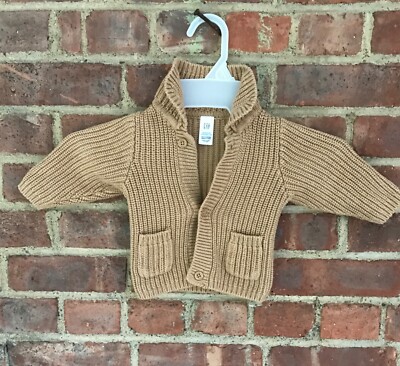 Baby Gap Heavy Camel Cotton Knit Collared Cardigan Sweater with pockets Up  to - Main Image