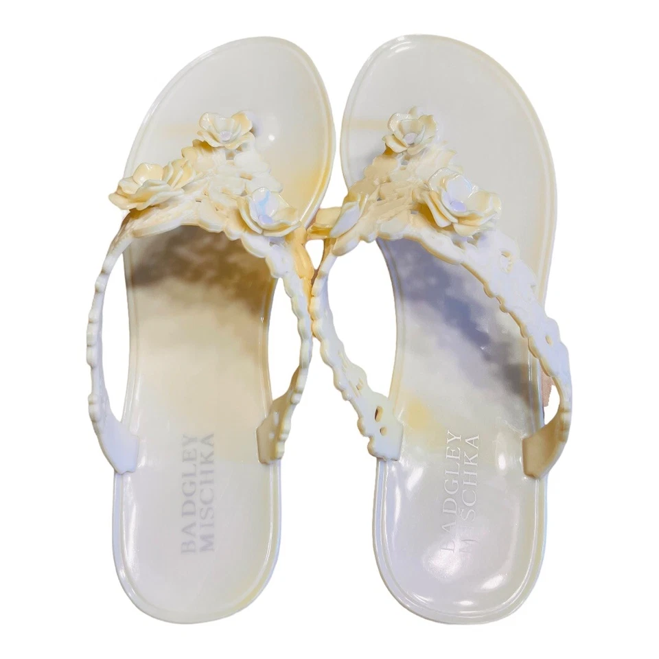 Badgley Mischka Bali Floral Thong Jelly Flip Flops Summer Sandals Ivory Size 8 - Image 3 of 4
