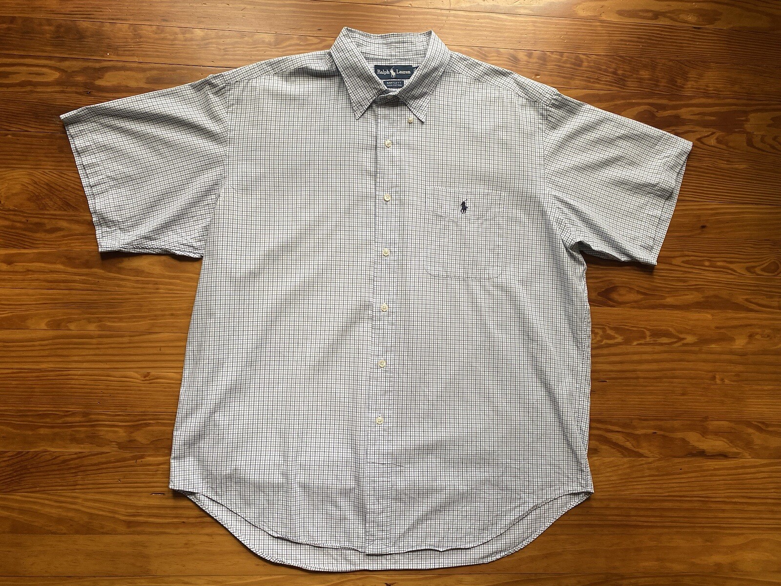 Camicia Ralph Lauren uomo XLarge bianca a quadri Bartlett manica corta cotone pony