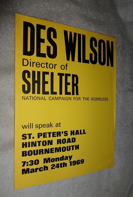 BOURNEMOUTH. 1969 ORIGINAL PLAKAT FÜR TIERHEIM, DIE OBDACHLOSENHILFSORGANISATION. 12 x 9 zoll