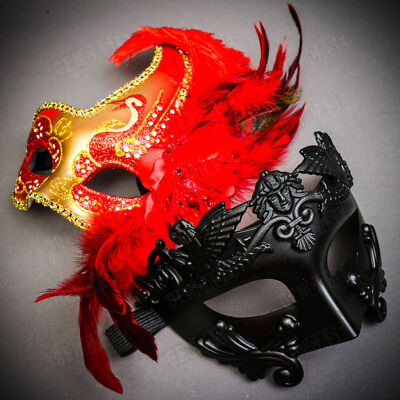 red dress masquerade ball a womens party featuring a sleeveless design Couture Gown Venetian Half Face Cosplay Mask