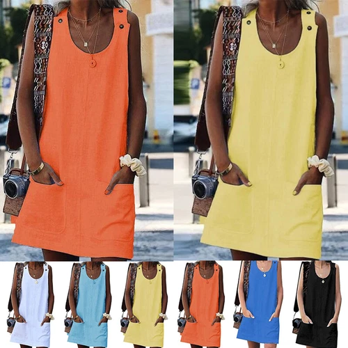 Women Beach Casual Dress Strap Mini Sundress Boho Summer Ladies Loose Midi Gown - Bild 3 von 22