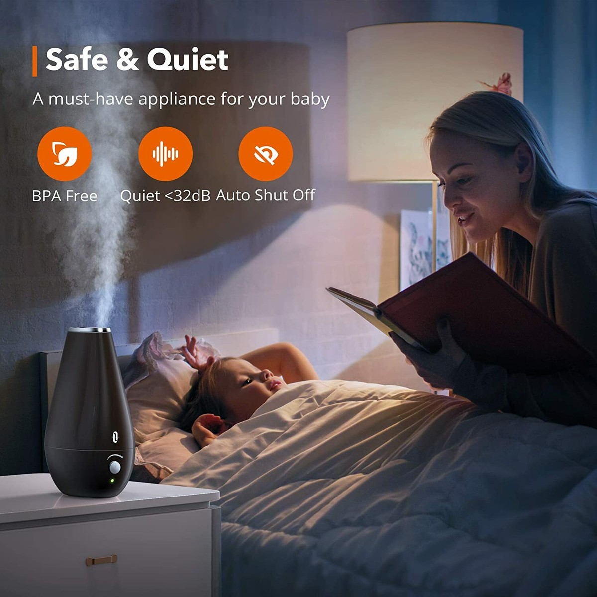 TaoTronics 1.8L Quiet Ultrasonic Cool Mist Humidifier TT-AH026
