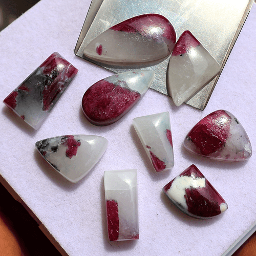 Rare 9 Pcs Natural Ruby In Quartz Untreated 13mm-26mm Mix Cabochon Gemstones Lot - Picture 7 of 12