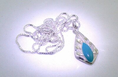  Südwesten verlängerter ovaler Cabochon Anhänger 18 Zoll italienisches Sterling Box Kette 