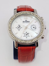 Orologio Skagen Donna 246USL-B Quadrante Ovale Cinturino Pelle Argento Cronografo Cristallo