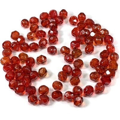 Crystal Orange Luster coated Czech Fire Polished Faceted Glass Beads 6mm 80pcs