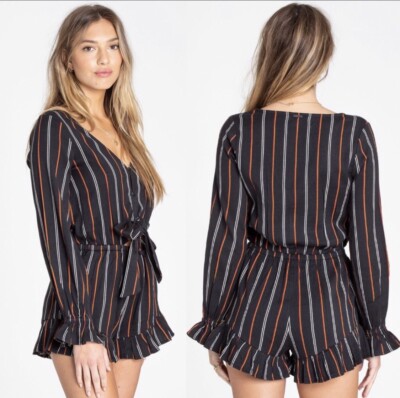 Billabong Romper Play All Day Long Sleeve Size M Black