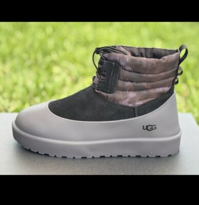 Size 11-UGG Classic Mini Lace-up Weather Smokescreen Black Suede Fur Men s Boot