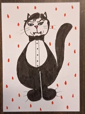 ACEO Original Count Dracu-cat Kitty Cat Watercolor Cartoon Painting 