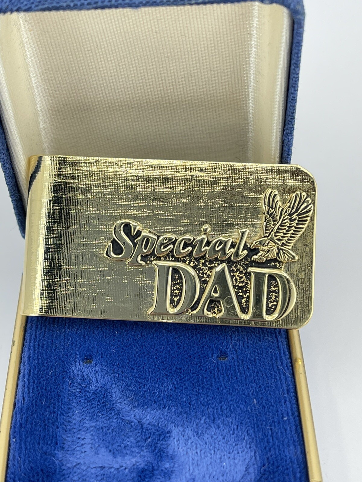 Vintage Money Clip Special DAD IOB flying eagle light textured gold tone 1.75