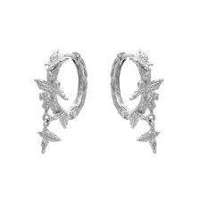 925 Sterling Silver Butterflies hammered Huggie Hoop Earrings A4649