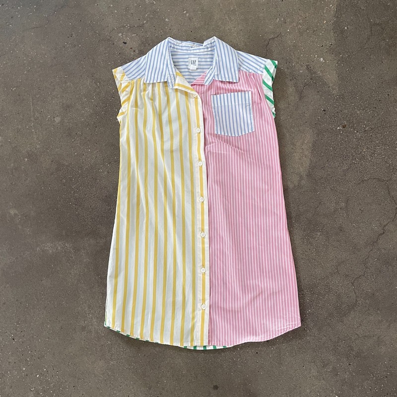 GAP Kids Shirt Dress S Colorful Multi-Stripe Mixed Print Collared Preppy Summer