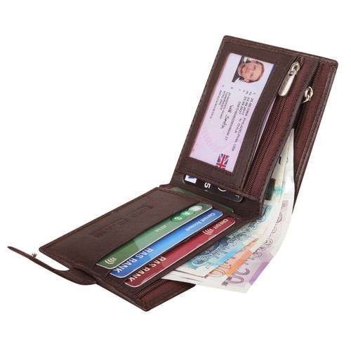 Mens Slim Leather Wallet RFID Blocking Credit ID Card Holder Zipper Coin Pocket - Picture 2 of 7