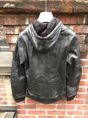 NEW MEN'S $598 Diesel Mens Hooded Leather Lambskin Jacket Akura