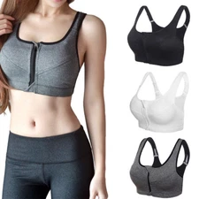 Women's High Impact Front Zip Wireless Padded Cup Tank Top Gym Active Sports Bra