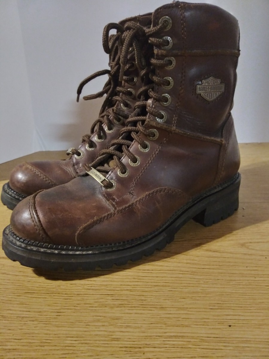 HARLEY DAVIDSON BROWN LEATHER MOTORCYCLE SIDE ZIP BOOTS 94044 MENS