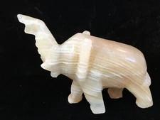 Carved Onyx Marble Stone Elephant Figurine