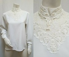 Vintage White Sellecca Lace and Pearl BLOUSE Top - Size M - EUC