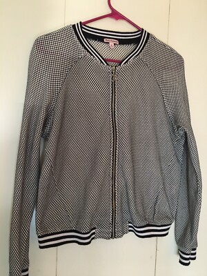Juicy Couture Medium Mesh Baseball Bomber Jacket Black White Boho Cute Summer 