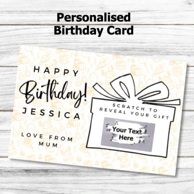 Personalised birthday scratch off reveal surprise card gift iou holiday