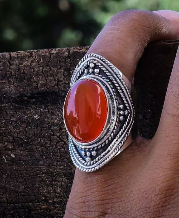 Red Coral Gemstone 925 Sterling Silver Ring Mother's Day