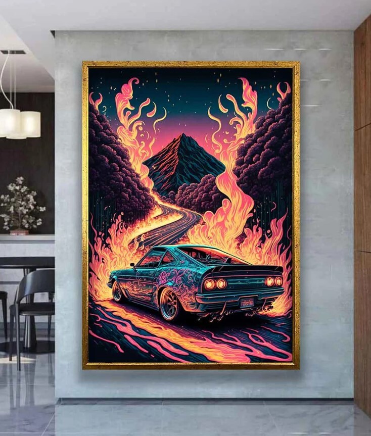 Car canvas print art, Blue Car canvas wall decor eBay