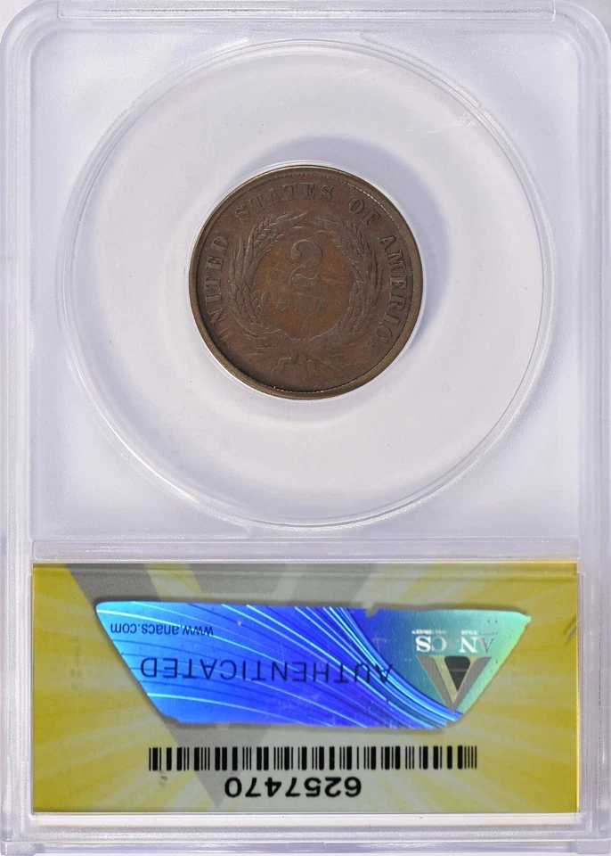 1867 ANACS VG 10 DDO (Doubled Die Obverse) FS-101 Die 1 Two Cent Piece - Image 2 of 3
