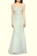 Xscape Grey Blue Embellished Tulle Gown Size 10 $368