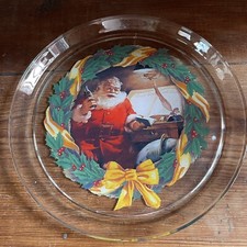Vtg Santa Claus Holding Coca-Cola Bottle Glass Platter Tray Good Boys Girls 13"