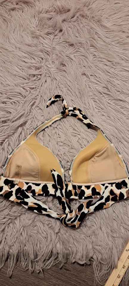 Top de bikini Victoria's Secret para mujer negro/blanco con estampado de animales cuello halter talla M Foto 2 de 4