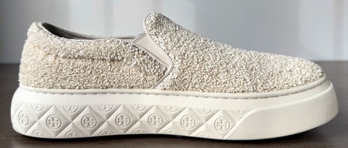 Tory Burch Ladybug Cuero Rafia Sin Cordones Tenis Zapatos - Marfil - Talla 8.5M - Imagen 2 de 10