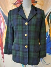 Lauren Ralph Lauren Riding Single Breasted Blazer Tartan Plaid Blue-Green Sz 10