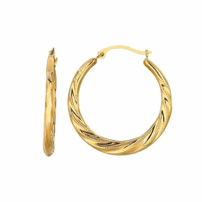 1" Polished Round Graduated Twist Hoop Earrings Real 10K Yellow Gold 1.0gr
