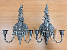 Vintage Cast Iron Wall Sconce Double Candle Holder
