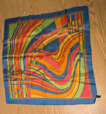 vintage hand printed twill 80s hair neck scarf groovy retro Japan colorful 22.5"